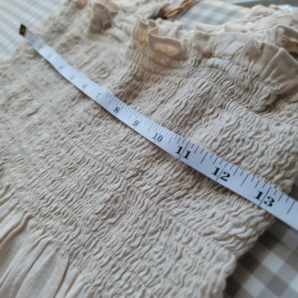 Quince 100% European Linen Smocked Midi Dress, Sand Beige, L - Picture 7 of 9